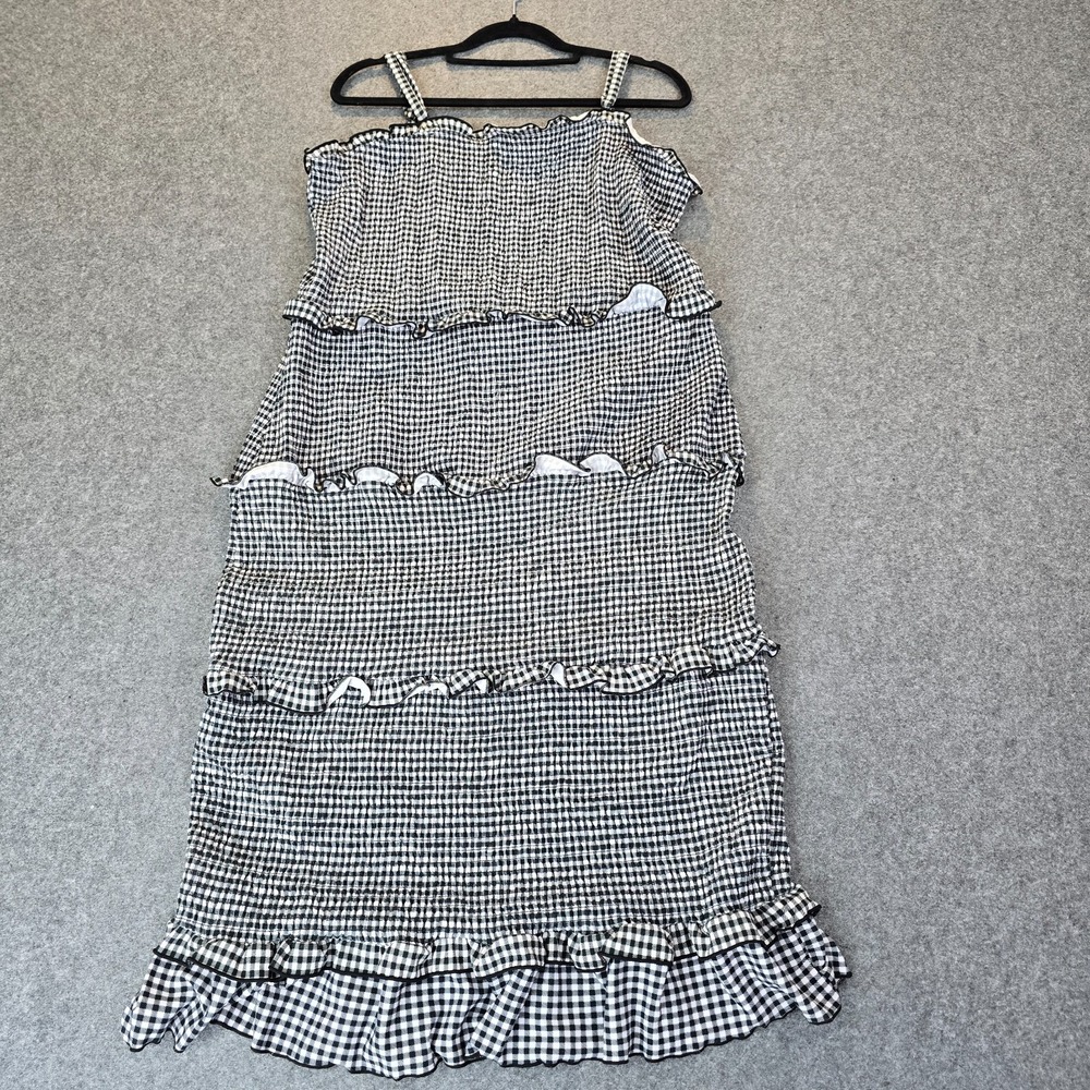 No Boundaries Bodycon Dress Women XL Black White Gingham Tiered Adjustable Strap